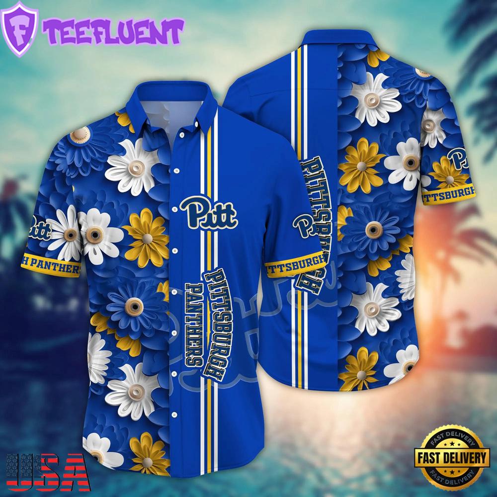 NCAA Pittsburgh Panthers Flower Summer Aloha Button Hawaiian Shirt