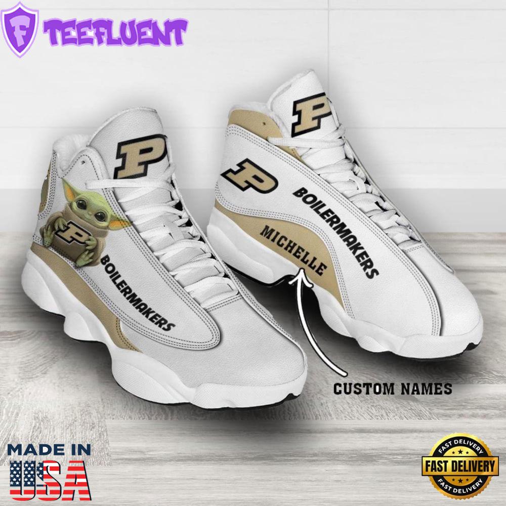NCAA Purdue Boilermakers Custom Name Baby Yoda Air Jordan 13 Sneakers For Men Women