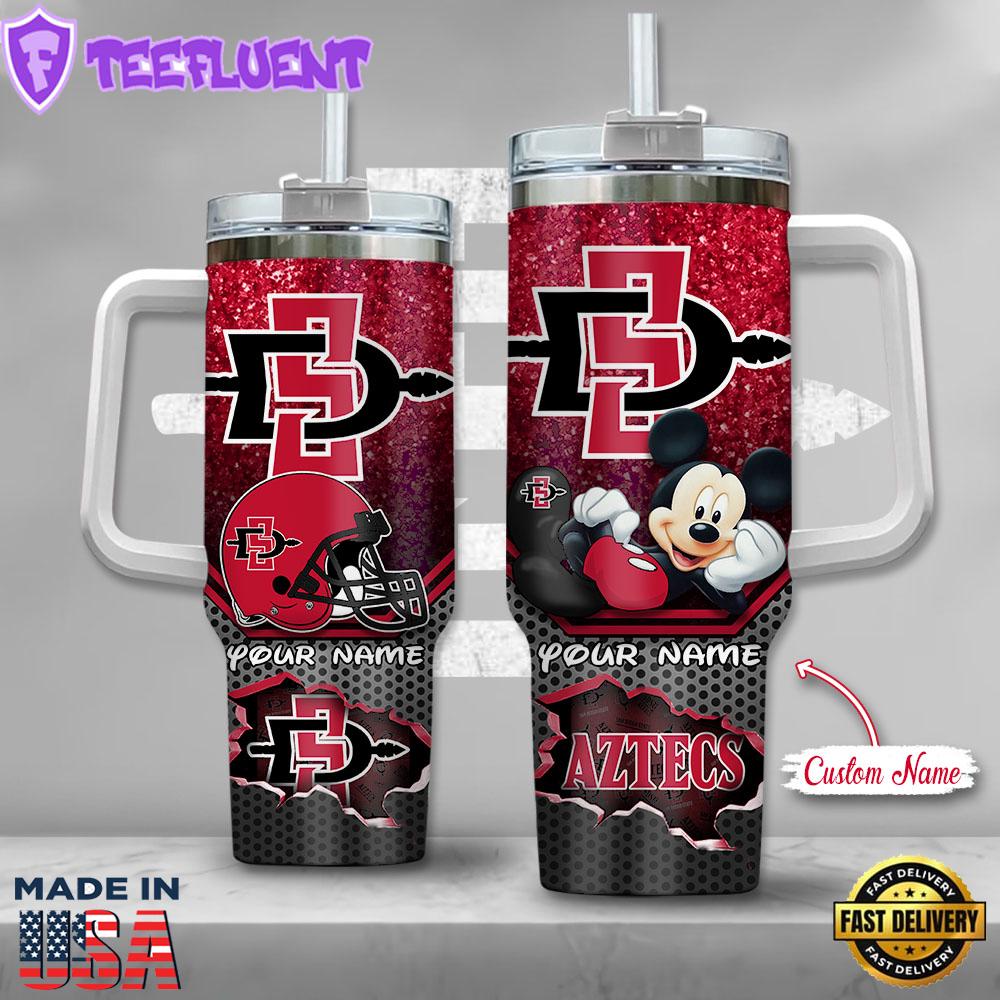 NCAA San Diego State Aztecs Mickey Mouse Custom Stanley Quencher 40oz Stainless Steel Tumbler With Handle