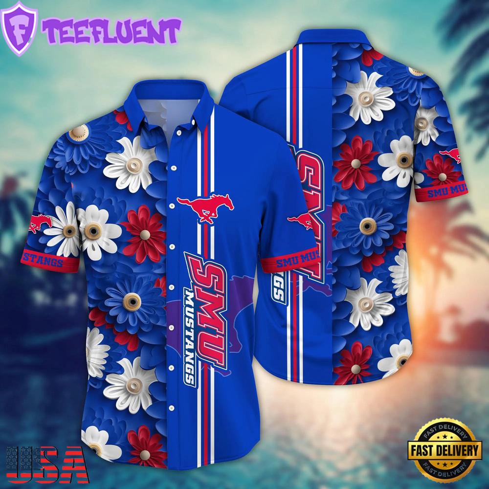 NCAA SMU Mustangs Flower Summer Aloha Button Hawaiian Shirt