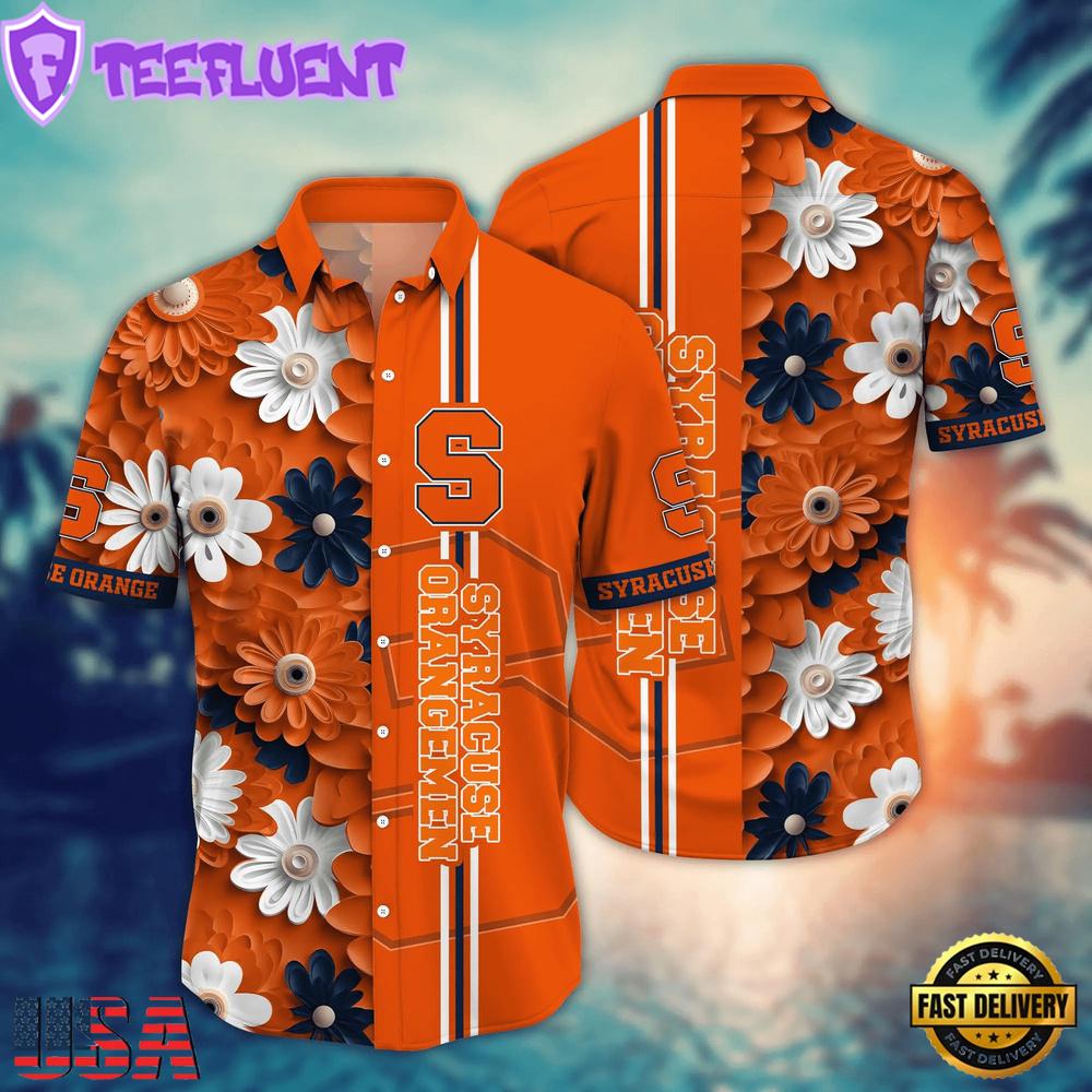 NCAA Syracuse Orange Flower Summer Aloha Button Hawaiian Shirt