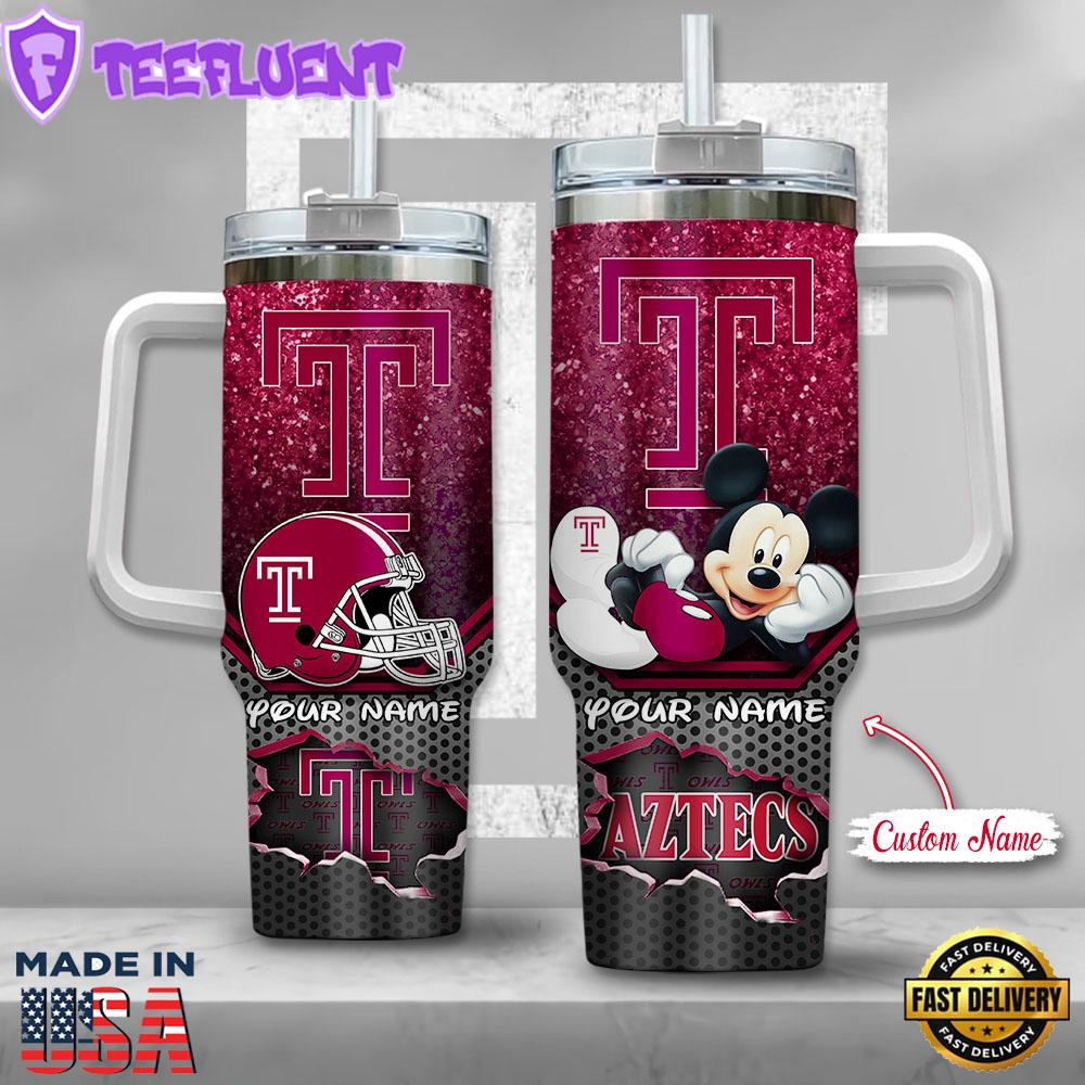NCAA Temple Owls Mickey Mouse Custom Stanley Quencher 40oz Stainless Steel Tumbler With Handle