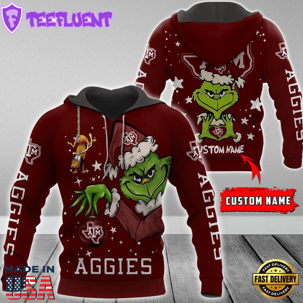 Ncaa Texas A&Ampm Aggies Football Team The Grinch Custom Name Hoodie