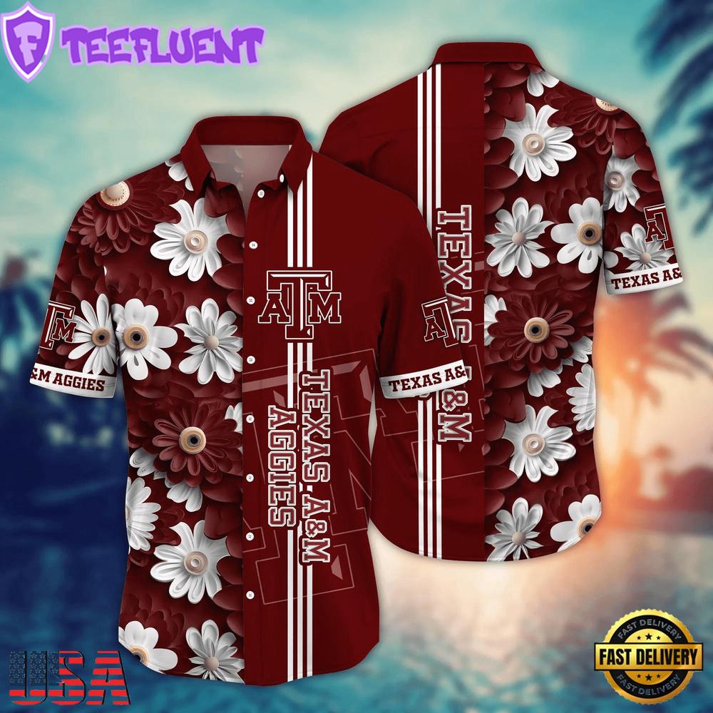 NCAA Texas AM Aggies Flower Summer Aloha Button Hawaiian Shirt