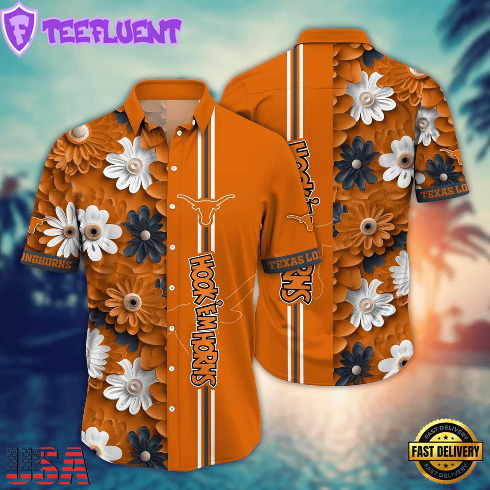NCAA Texas Longhorns Flower Summer Aloha Button Hawaiian Shirt