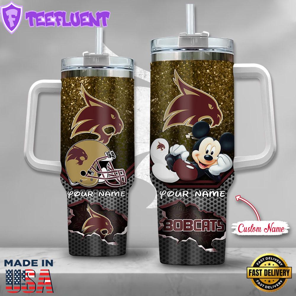 NCAA Texas State Bobcats Mickey Mouse Custom Stanley Quencher 40oz Stainless Steel Tumbler With Handle