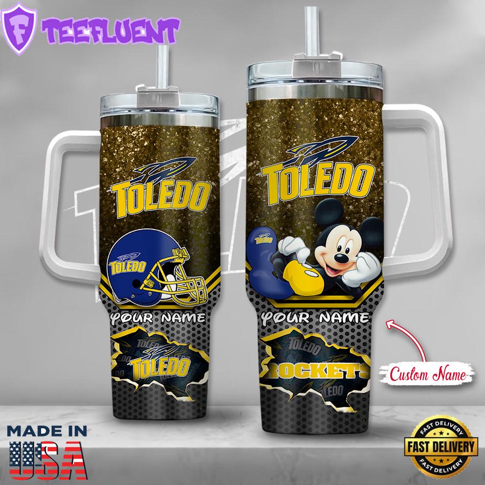 NCAA Toledo Rockets Mickey Mouse Custom Stanley Quencher 40oz Stainless Steel Tumbler With Handle