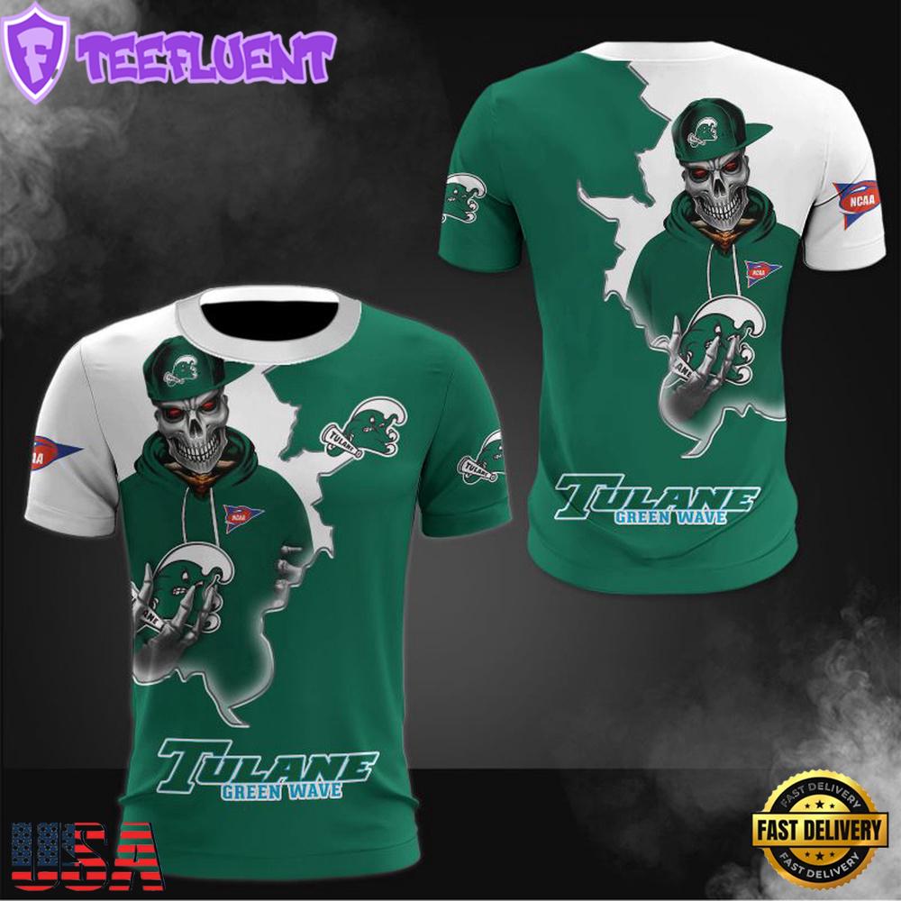 NCAA Tulane Green Wave Halloween Skeleton All Over Print T Shirt