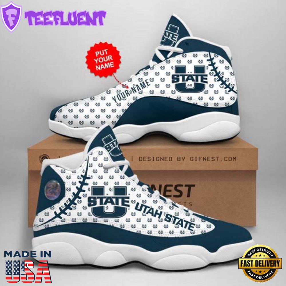 NCAA Utah State Aggies Custom Name Air Jordan 13 Shoes