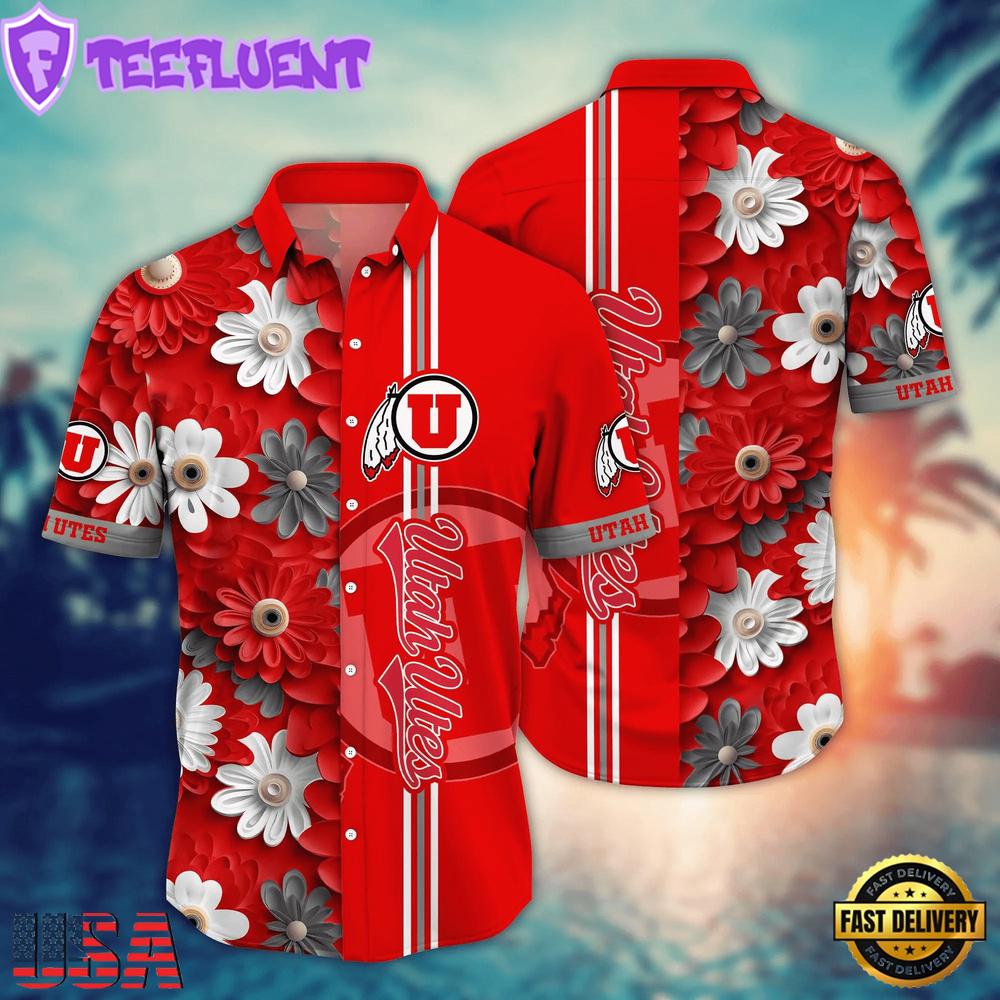 NCAA Utah Utes Flower Summer Aloha Button Hawaiian Shirt