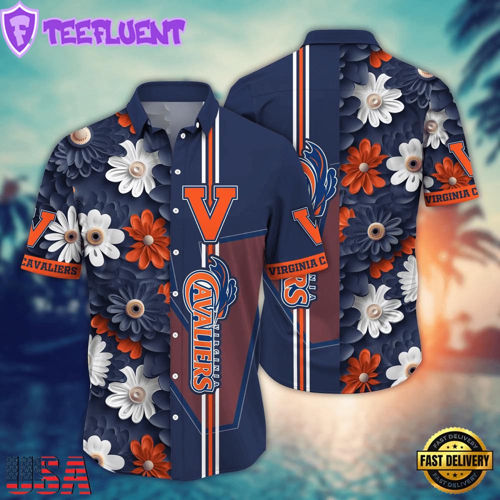 NCAA Virginia Cavaliers Flower Summer Aloha Button Hawaiian Shirt