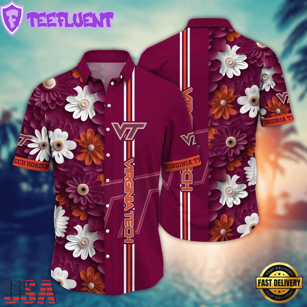 NCAA Virginia Tech Hokies Flower Summer Aloha Button Hawaiian Shirt