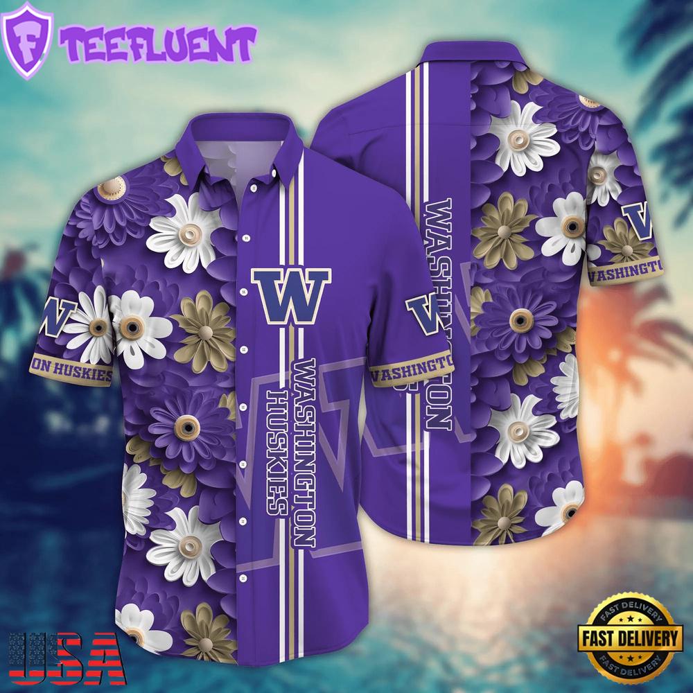 NCAA Washington Huskies Flower Summer Aloha Button Hawaiian Shirt