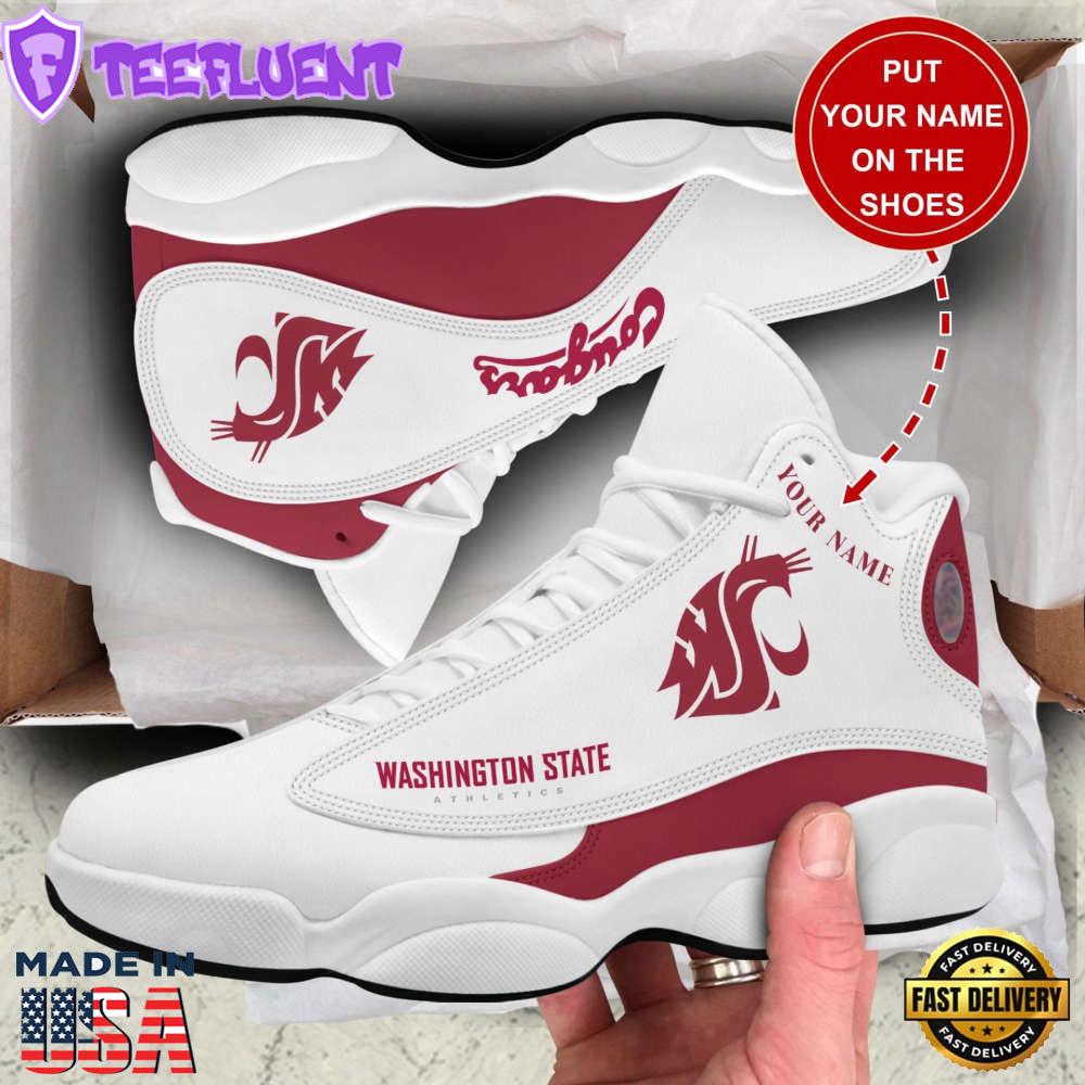 NCAA Washington State Cougars Custom Name White Red Air Jordan 13 Shoes