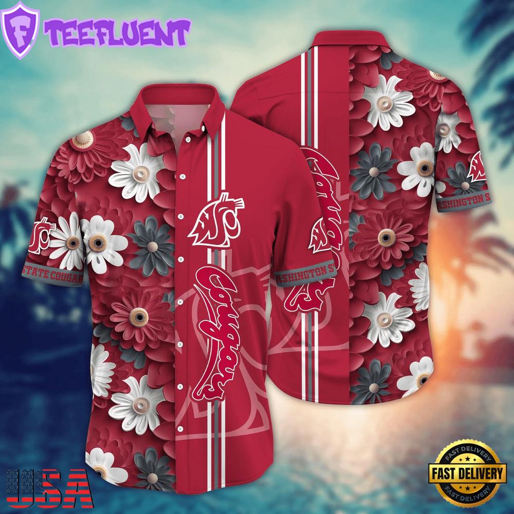 NCAA Washington State Cougars Flower Summer Aloha Button Hawaiian Shirt