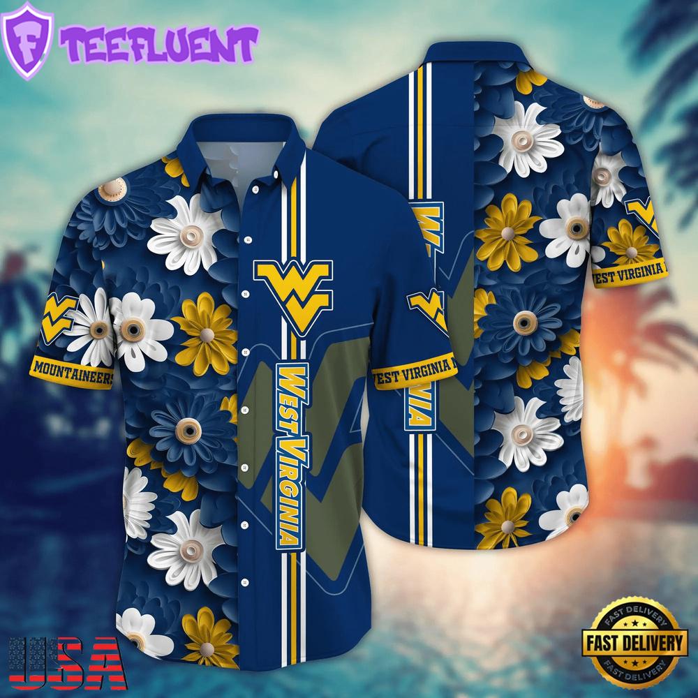 NCAA West Virginia Mountaineers Flower Summer Aloha Button Hawaiian Shirt