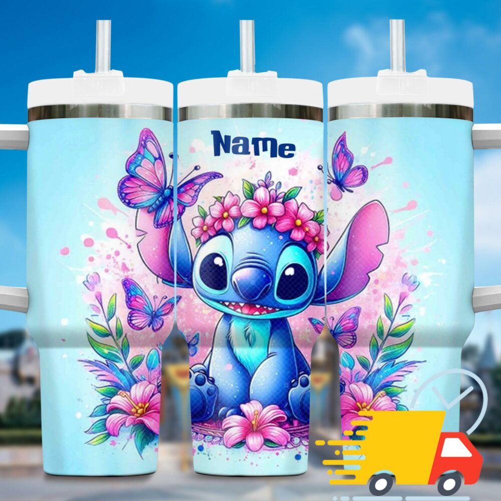 Neon Light Colorful Stitch Cartoon Custom Stanley Quencher 40oz Stainless Steel Tumbler With