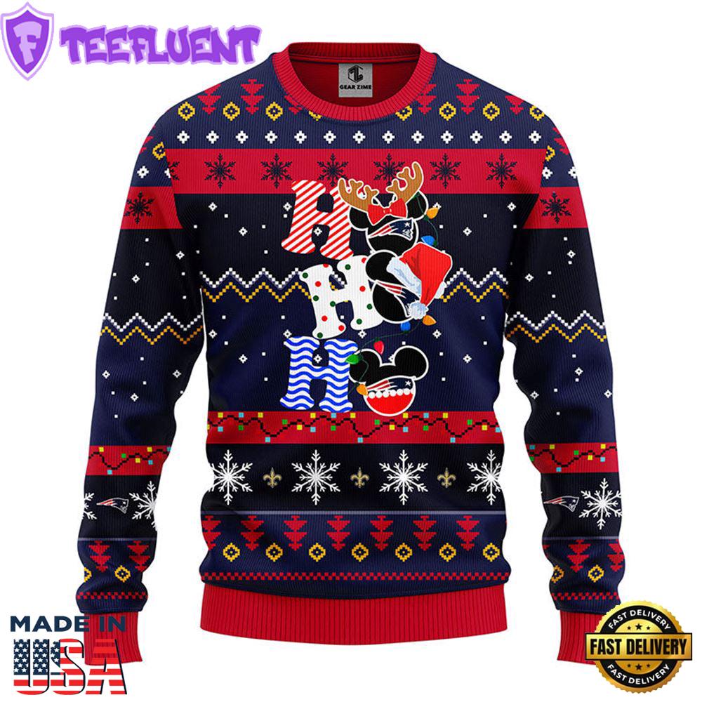 New England Patriots HoHoHo Mickey Christmas Ugly Sweater