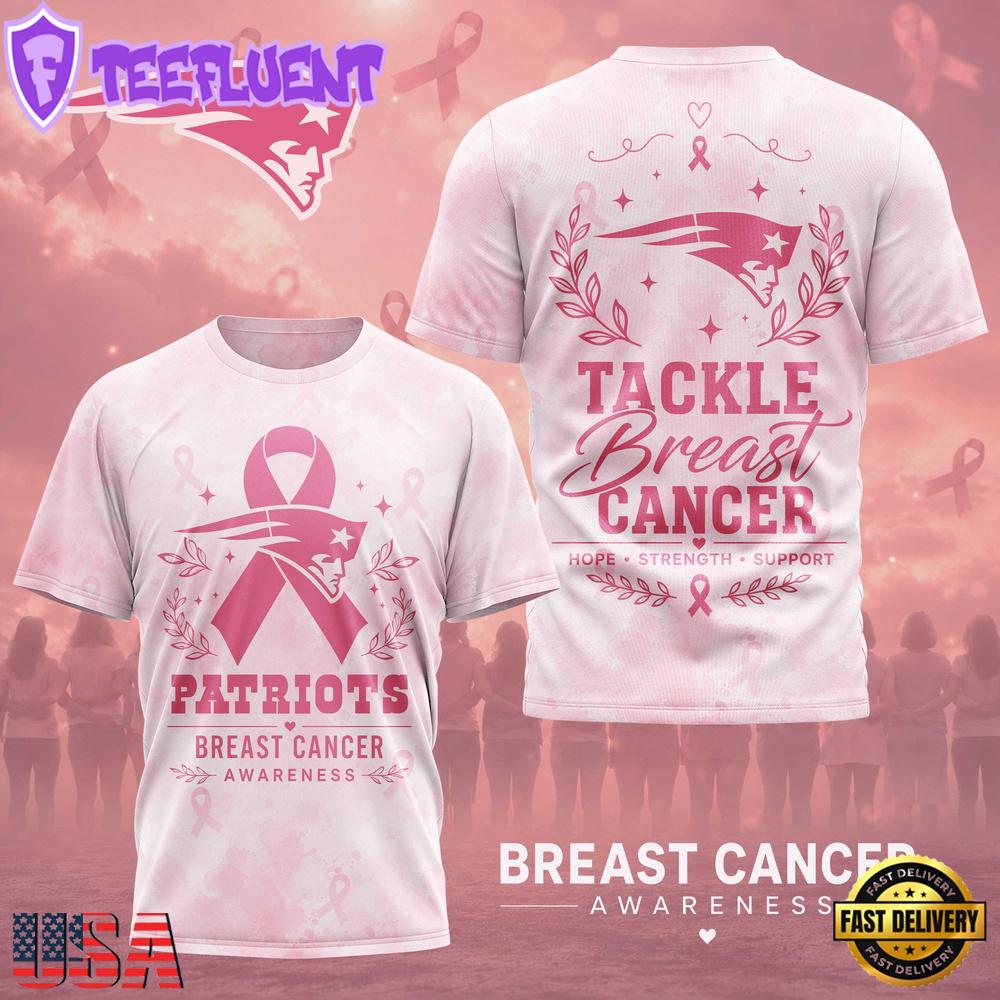 New England Patriots NFL Hope Strength Support Breast Cancer 3D T-Shirt
