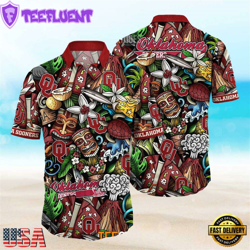 NEW Oklahoma Sooners Ncaa Mens Floral Button Up Hawaiian Shirt