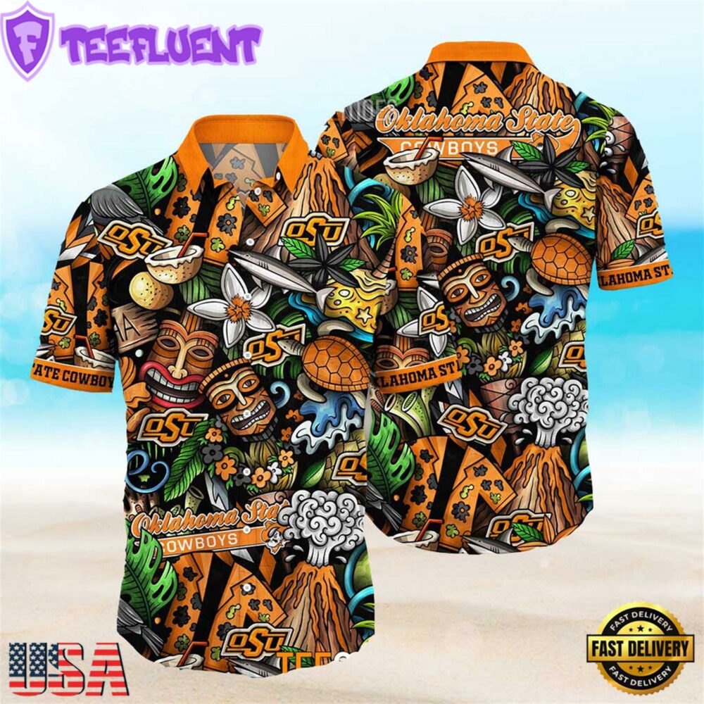 NEW Oklahoma State Cowboys Ncaa Mens Floral Button Up Hawaiian Shirt