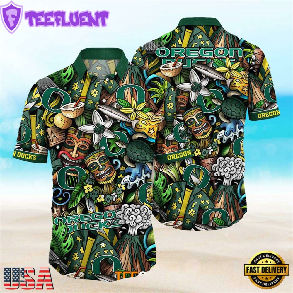 NEW Oregon Ducks Ncaa Mens Floral Button Up Hawaiian Shirt