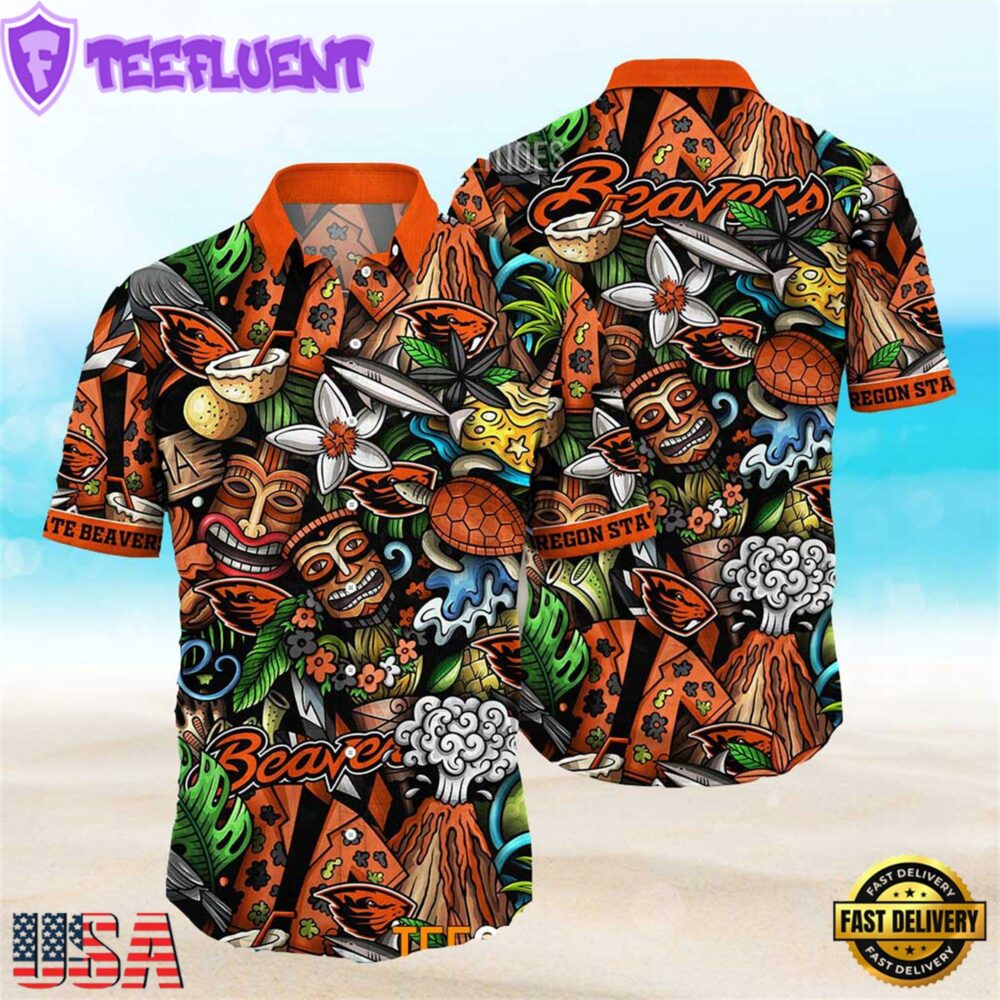 NEW Oregon State Beavers Ncaa Mens Floral Button Up Hawaiian Shirt