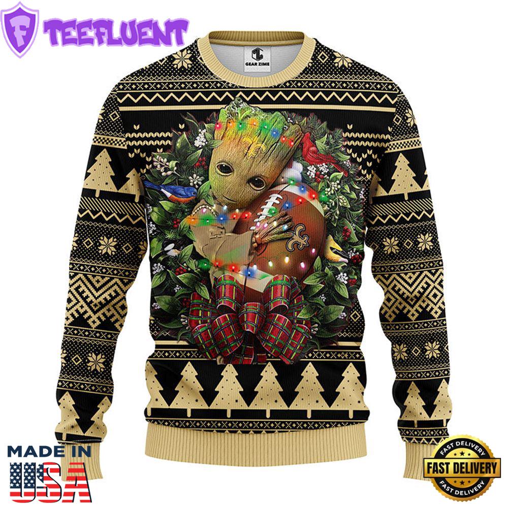 New Orleans Saints Groot Hug Christmas Ugly Sweater Sport For Fan