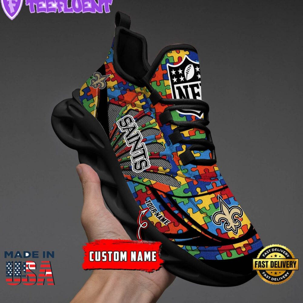 New Orleans Saints NFL Autism Clunky Max Soul Shoes Personalized