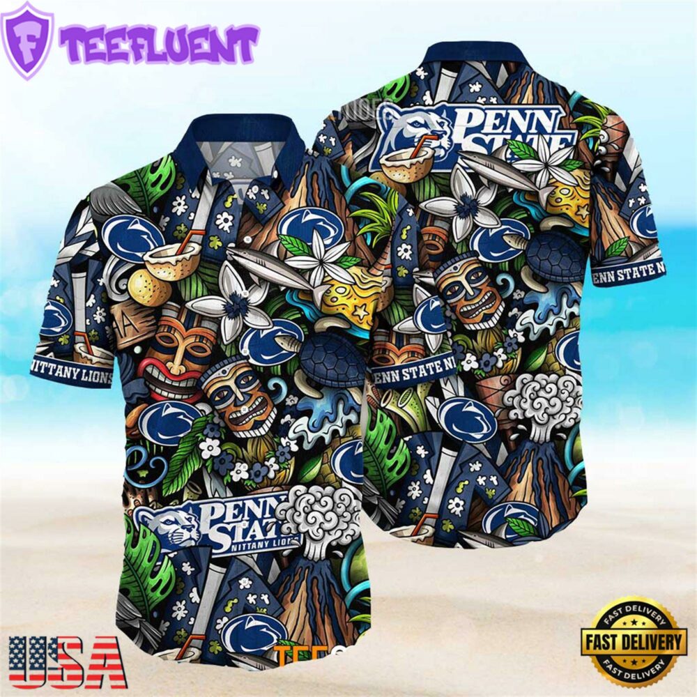 NEW Penn State Nittany Lions Ncaa Mens Floral Button Up Hawaiian Shirt