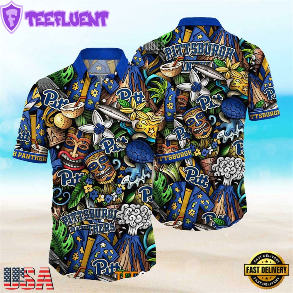 NEW Pittsburgh Panthers Ncaa Mens Floral Button Up Hawaiian Shirt