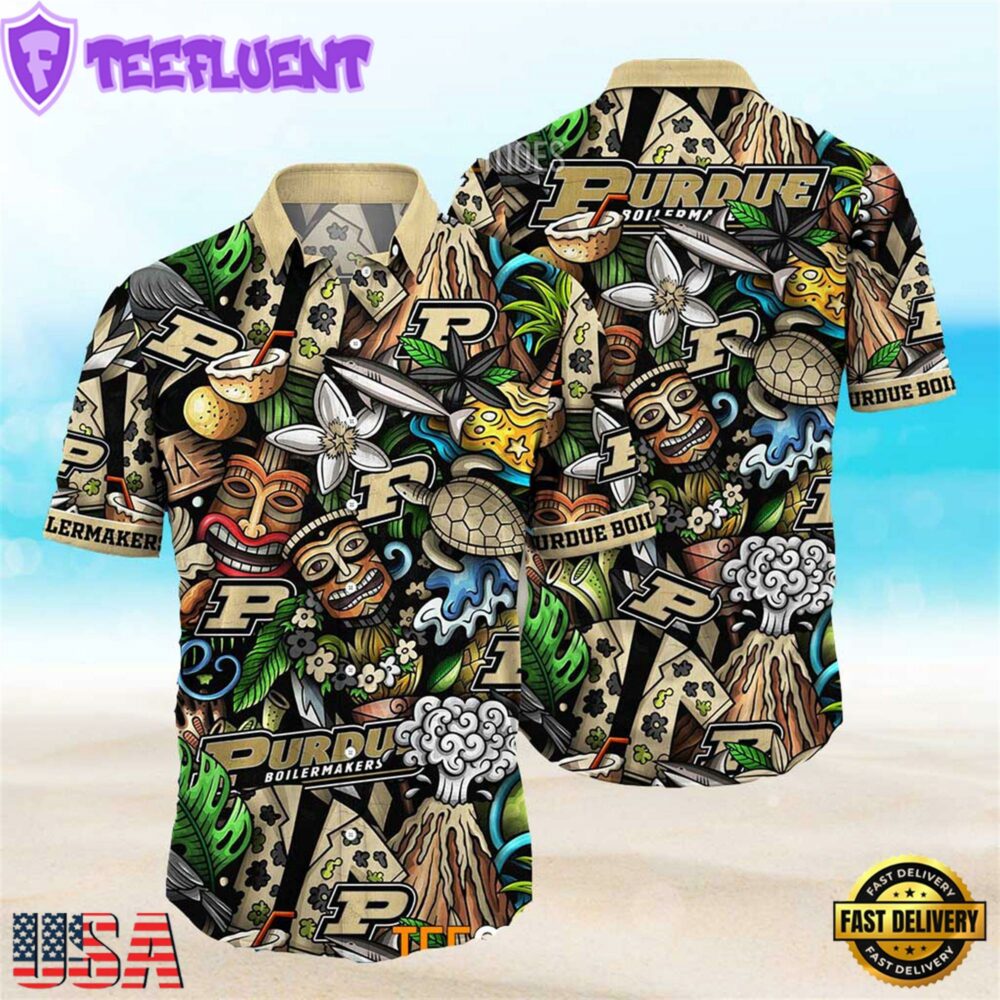 NEW Purdue Boilermakers Ncaa Mens Floral Button Up Hawaiian Shirt
