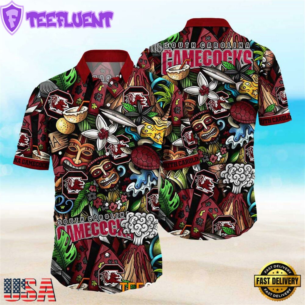 NEW South Carolina Gamecocks Ncaa Mens Floral Button Up Hawaiian Shirt