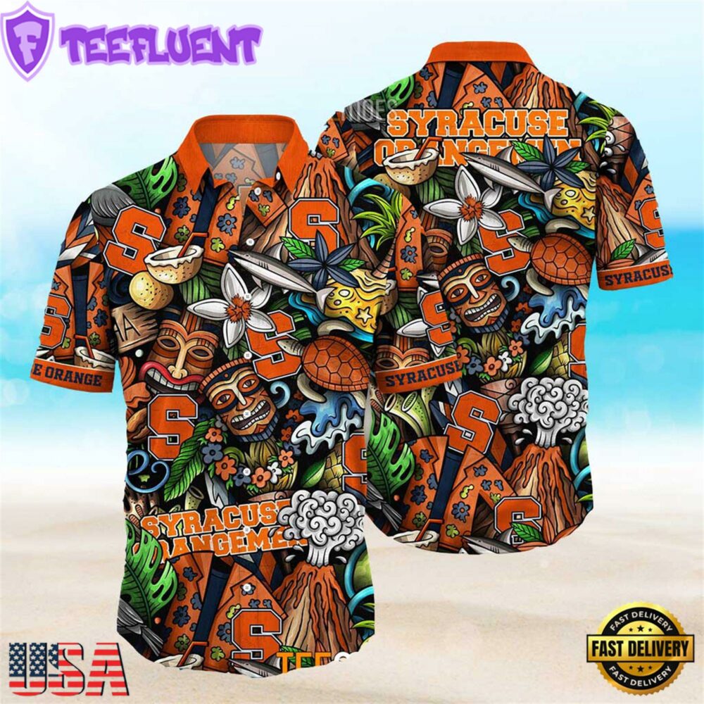 NEW Syracuse Orange Ncaa Mens Floral Button Up Hawaiian Shirt