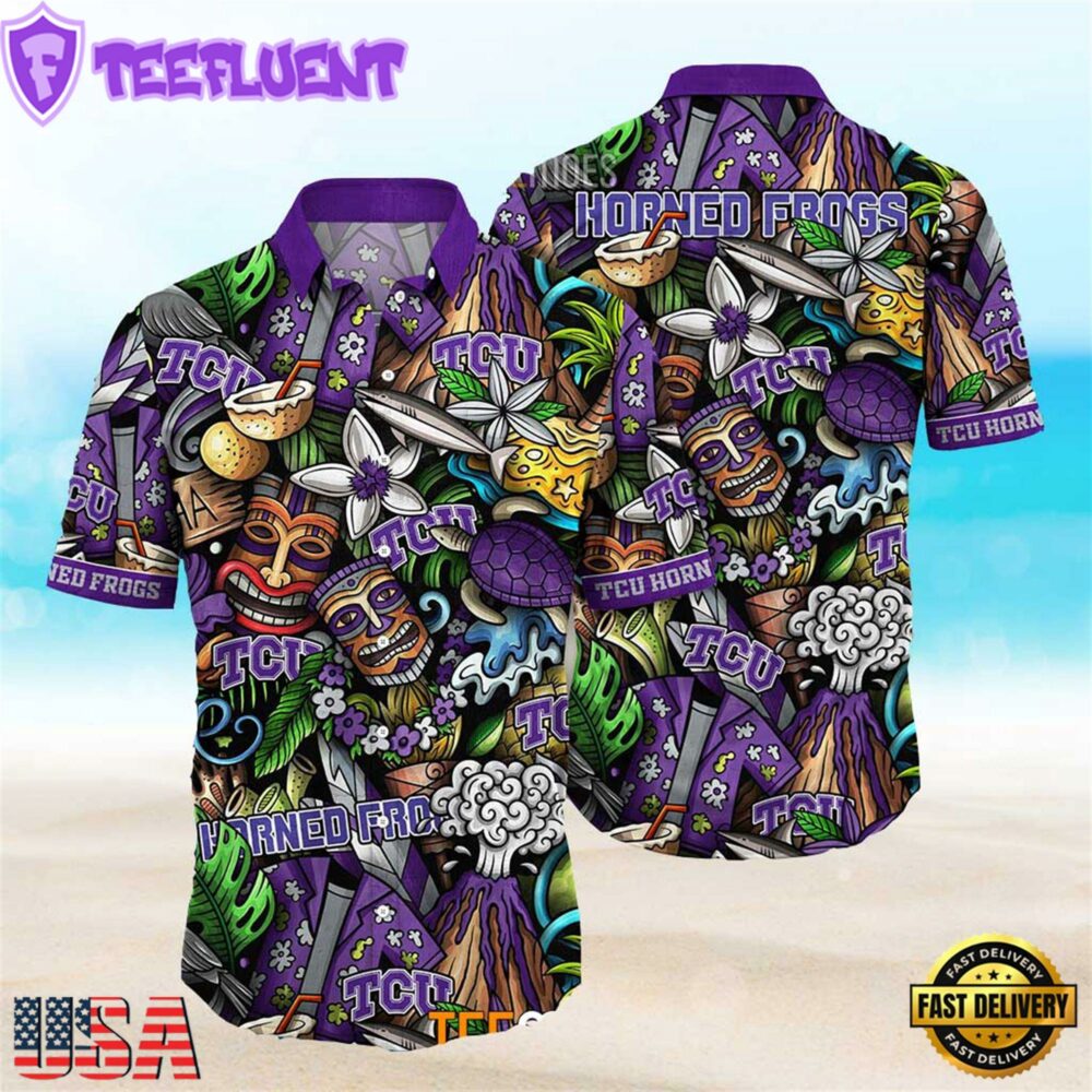 NEW Tcu Horned Frogs Ncaa Mens Floral Button Up Hawaiian Shirt
