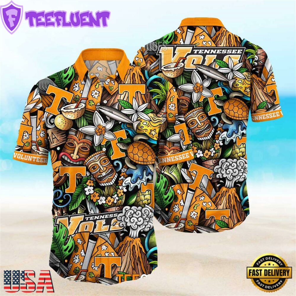 NEW Tennessee Volunteers Ncaa Mens Floral Button Up Hawaiian Shirt