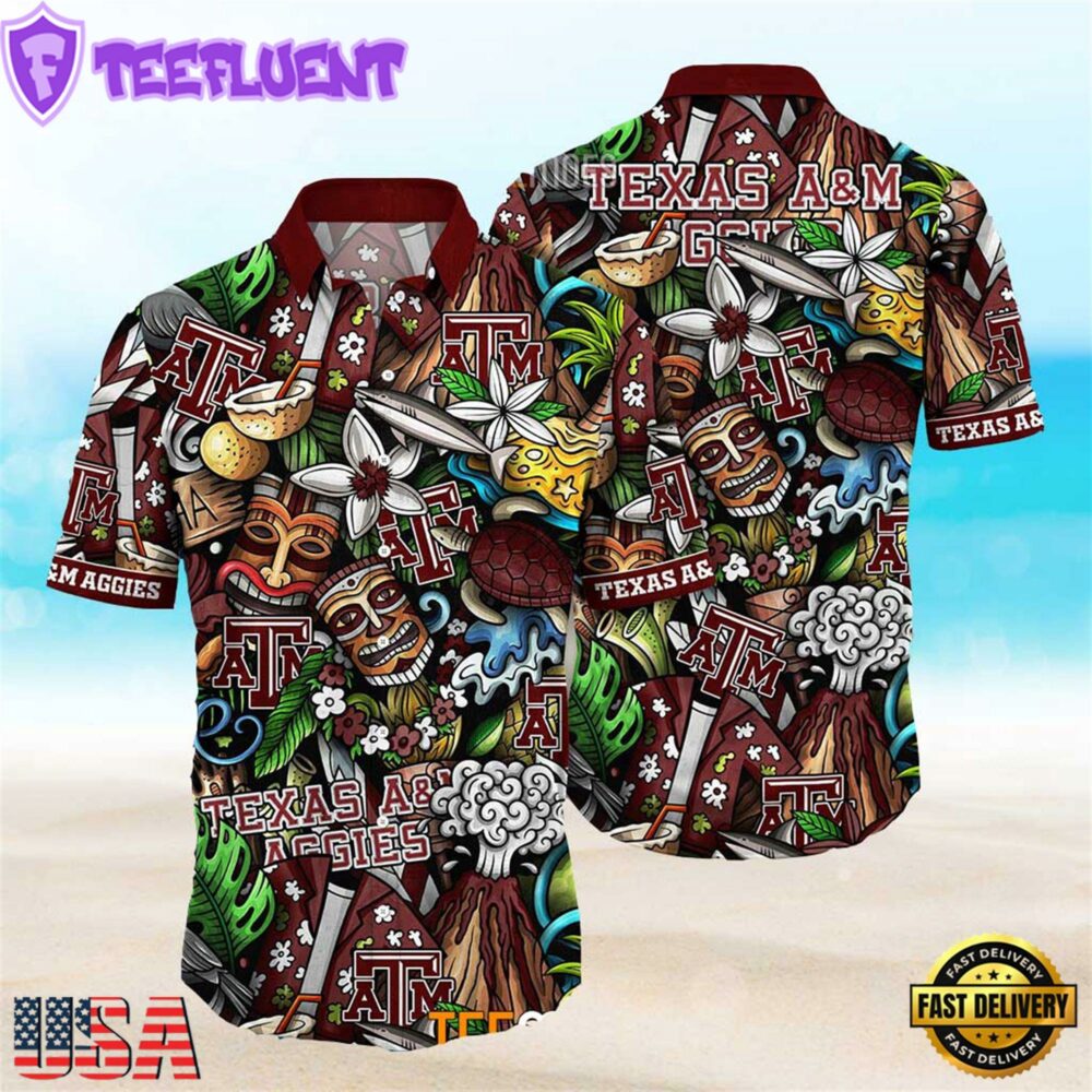 NEW Texas Aggies Ncaa Mens Floral Button Up Hawaiian Shirt