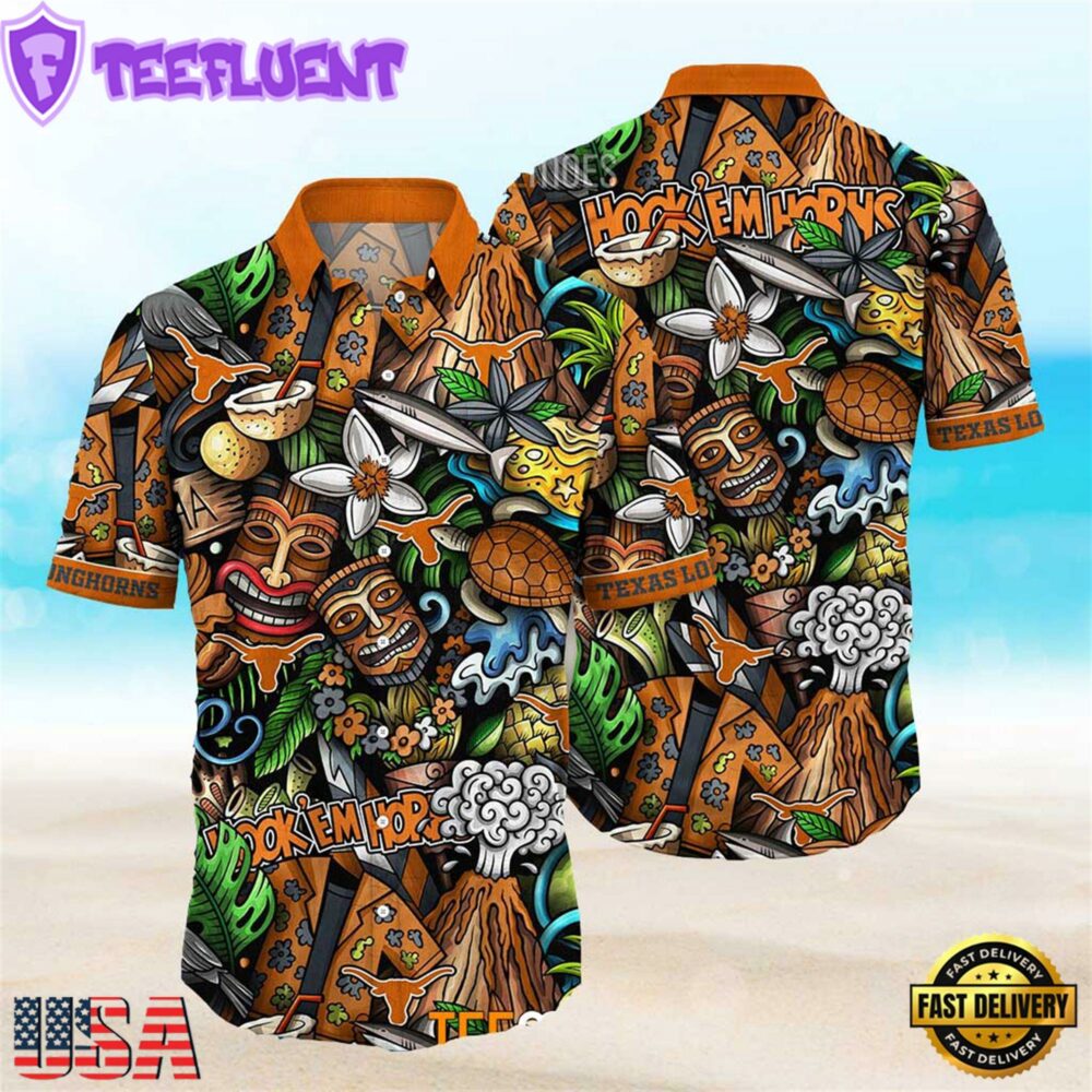 NEW Texas Longhorns Ncaa Mens Floral Button Up Hawaiian Shirt