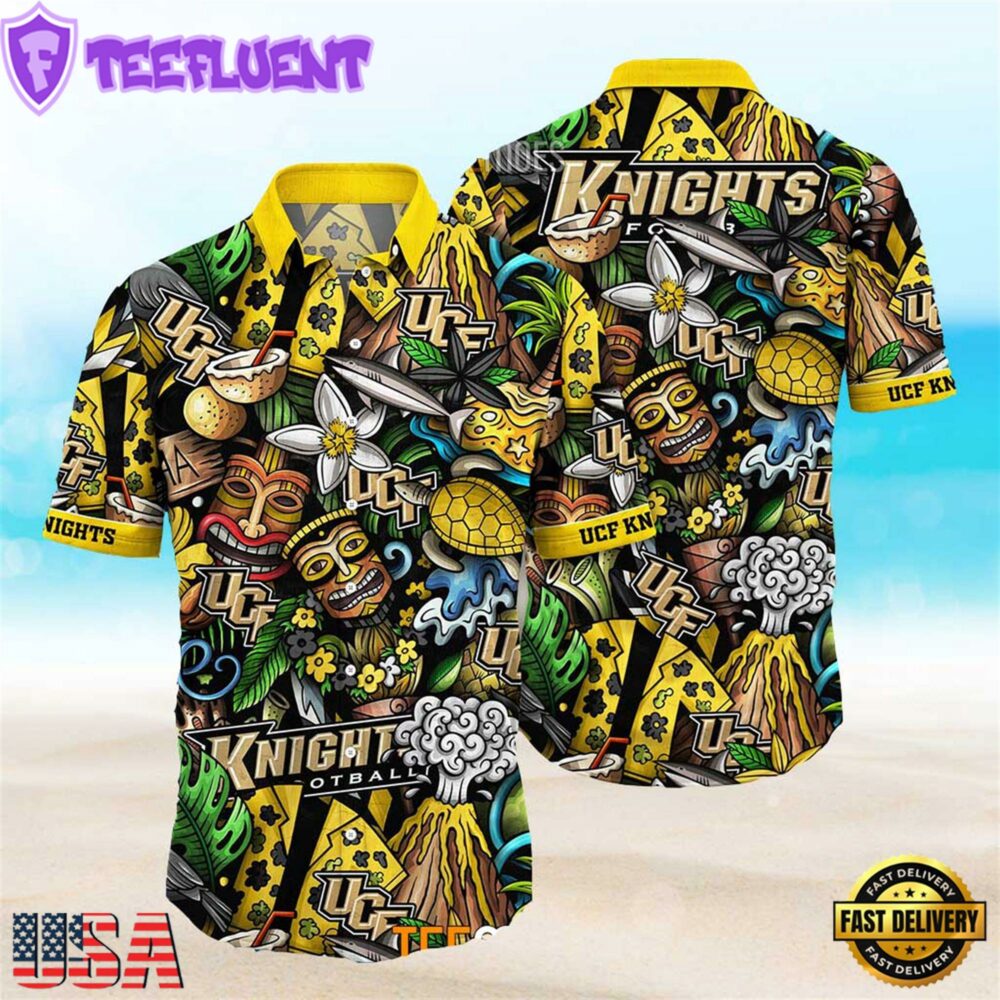 NEW Ucf Knights Ncaa Mens Floral Button Up Hawaiian Shirt