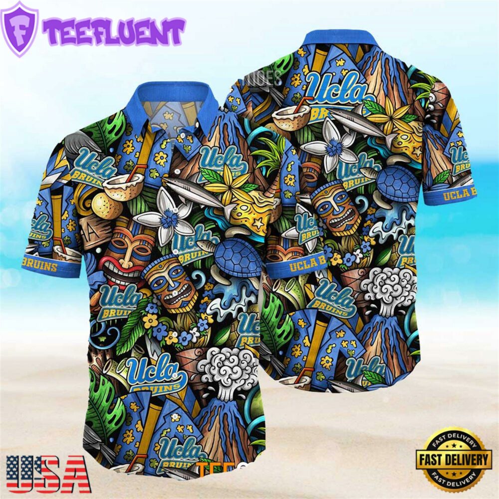 NEW Ucla Bruins Ncaa Mens Floral Button Up Hawaiian Shirt