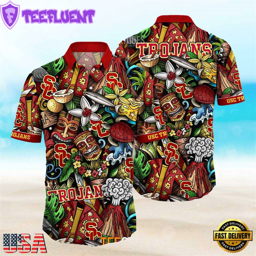 NEW Usc Trojans Ncaa Mens Floral Button Up Hawaiian Shirt
