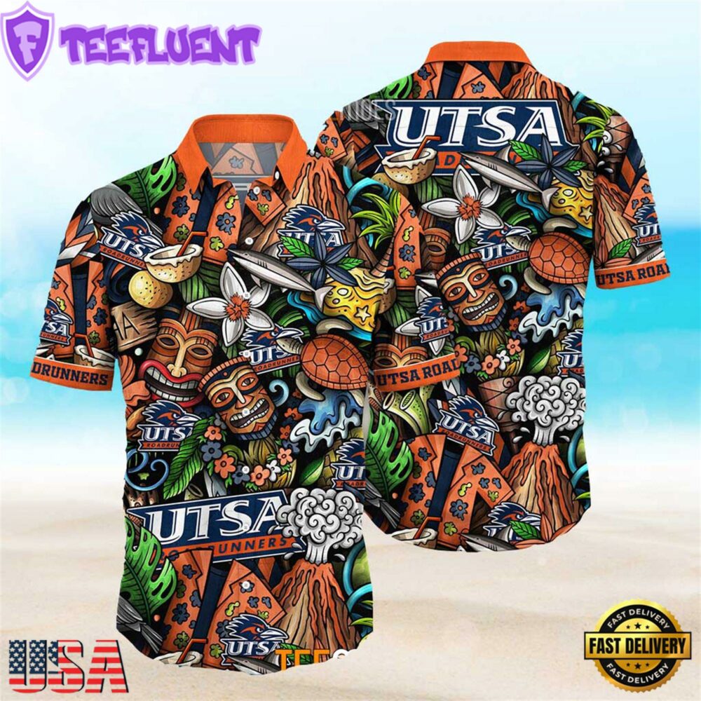 NEW Utsa Roadrunners Ncaa Mens Floral Button Up Hawaiian Shirt