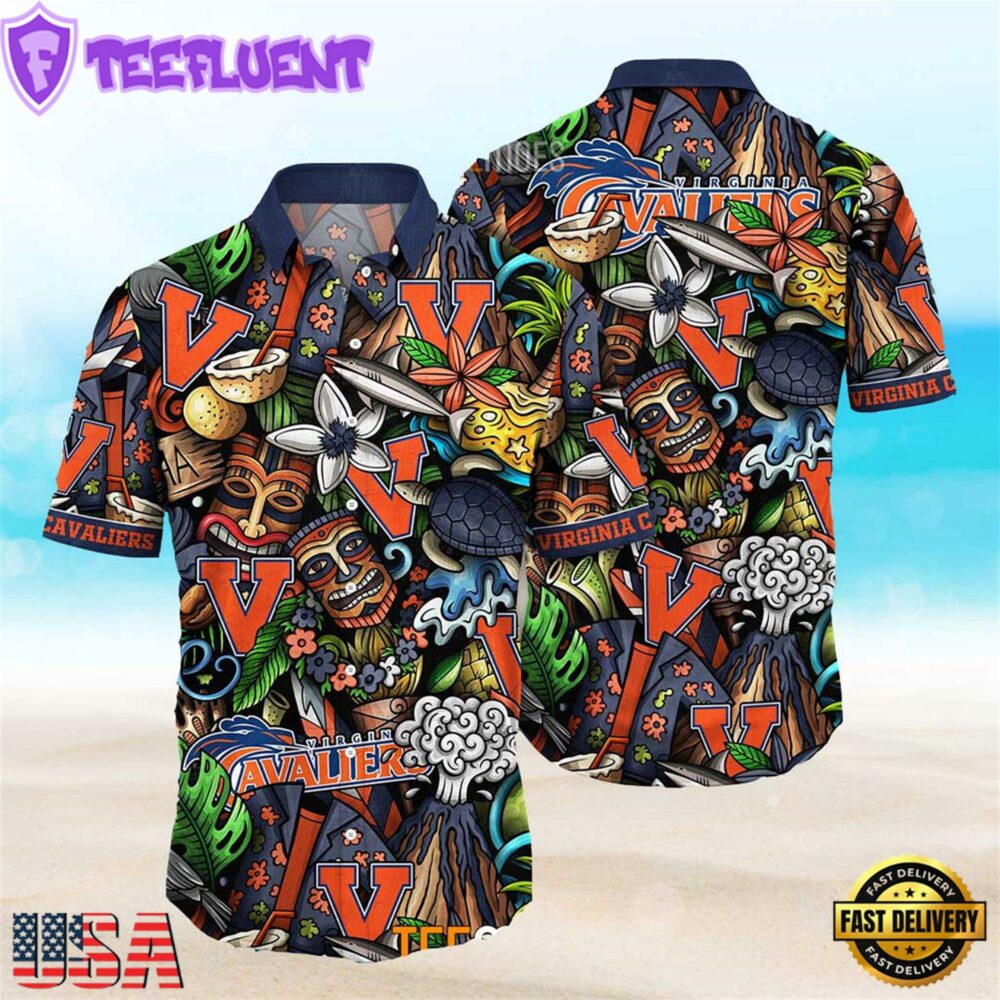 NEW Virginia Cavaliers Ncaa Mens Floral Button Up Hawaiian Shirt