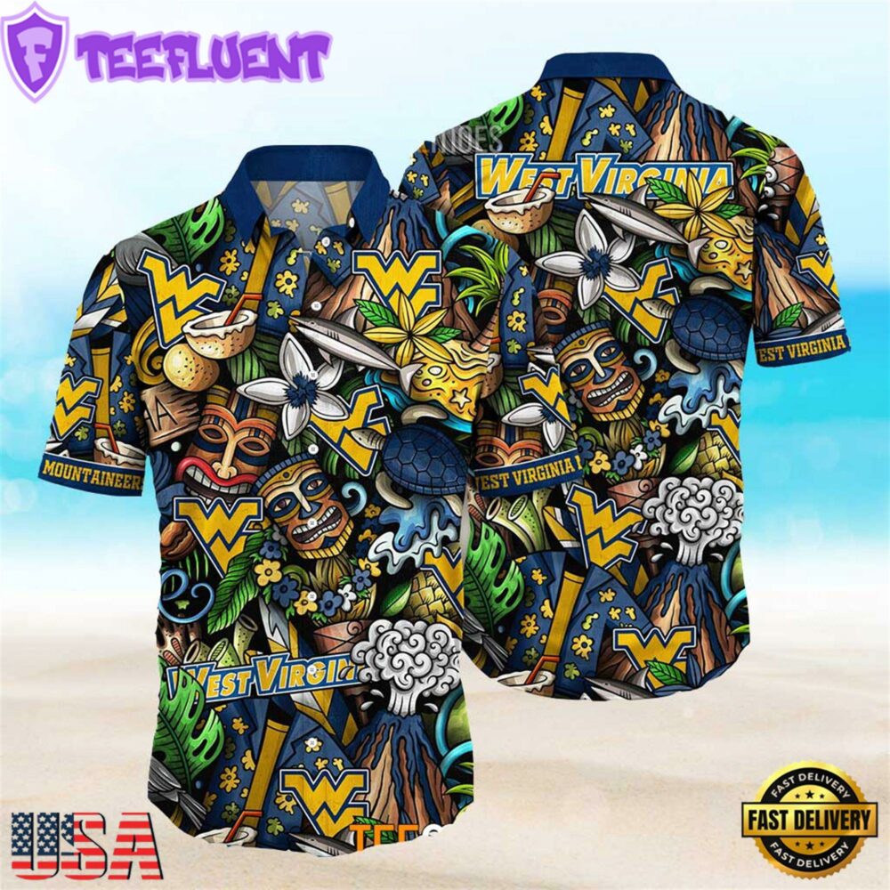 NEW West Virginia Mountaineers Ncaa Mens Floral Button Up Hawaiian Shirt