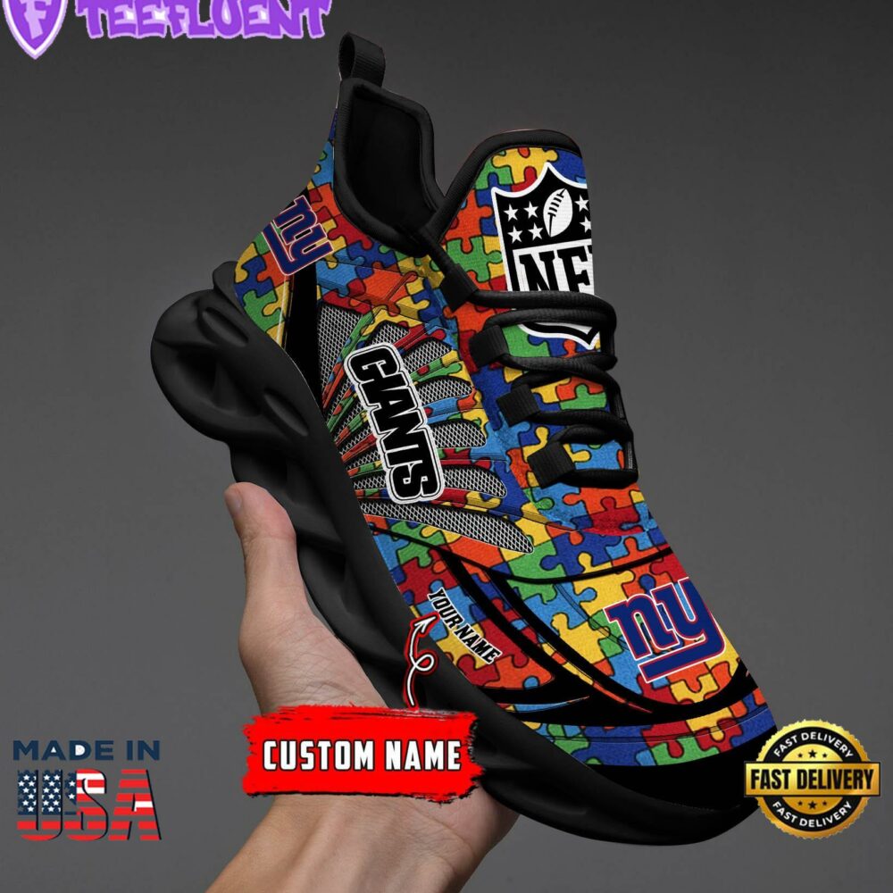 New York Giants NFL Autism Clunky Max Soul Shoes Personalized