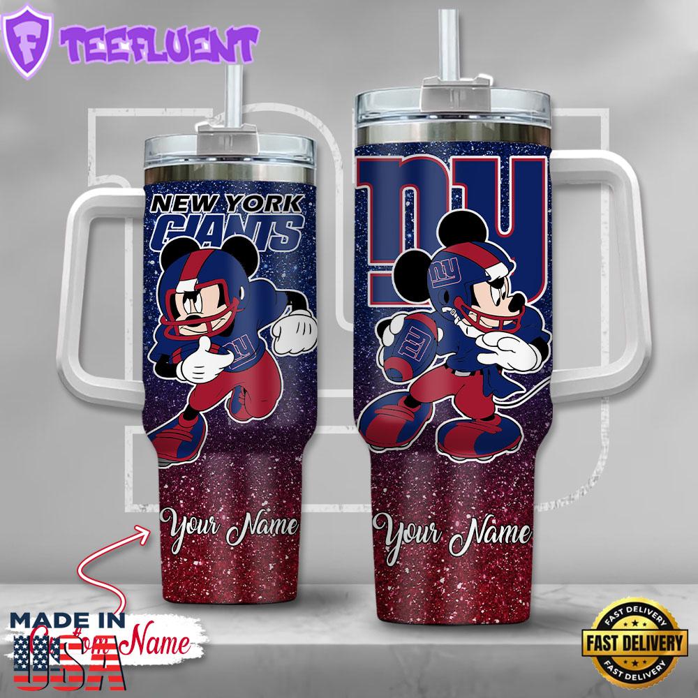 New York Giants NFL Mickey Mouse Glitter Custom Stanley Quencher 40oz Stainless Steel Tumbler With Handle