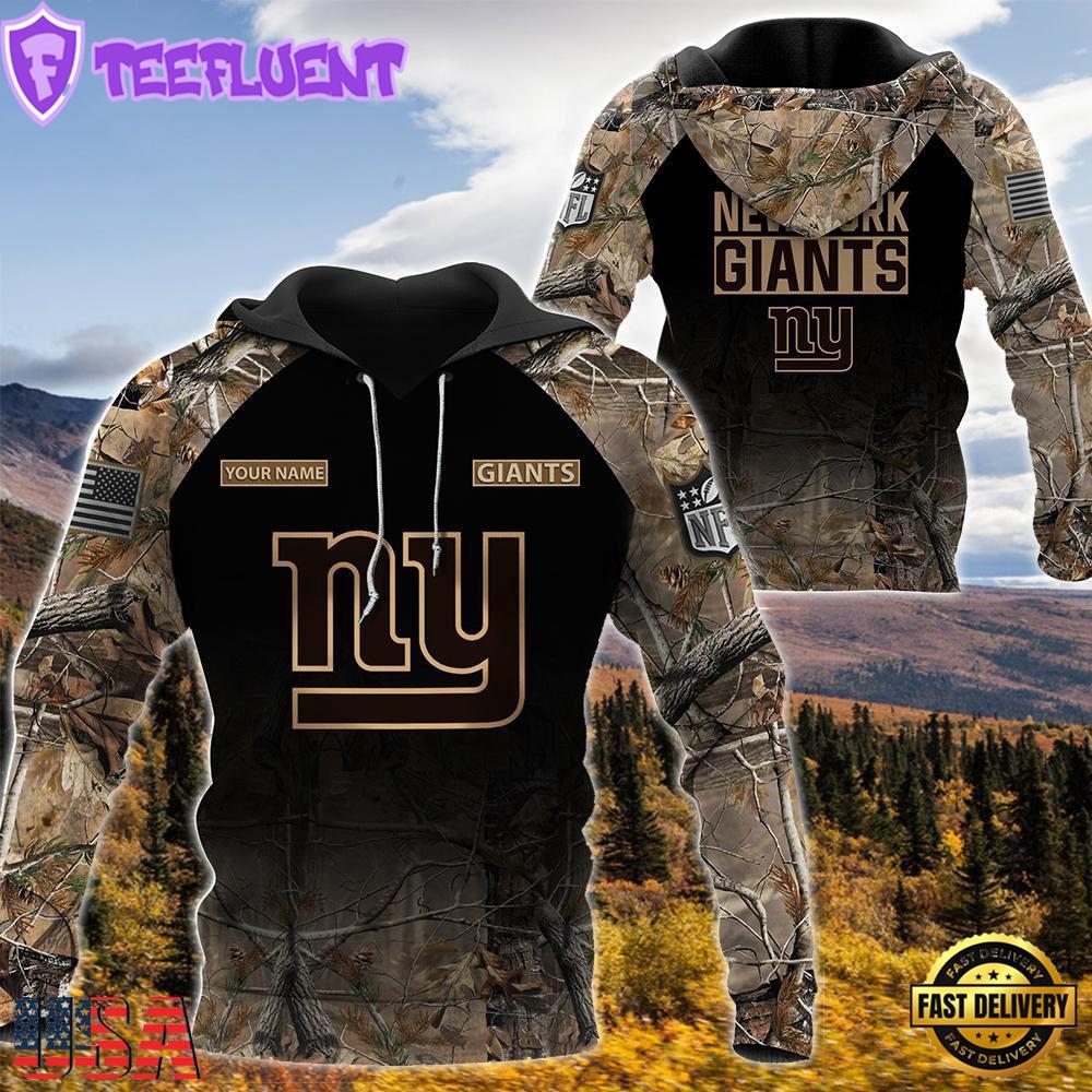 New York Giants Personalized Your Name Hunting Camo Hoodie