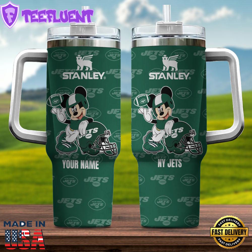 New York Jets NFL Mickey Mouse Custom Stanley Quencher 40oz Stainless Steel Tumbler With Handle