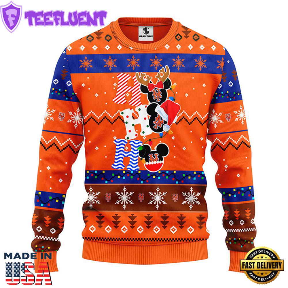New York Mets Hohoho Mickey Christmas Ugly Sweater