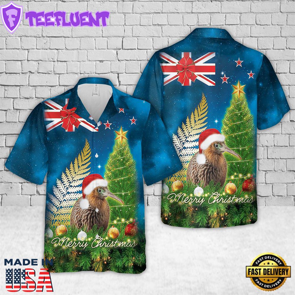 New Zealand Christmas Kiwi Bird and Fern Hawaiian Shirt
